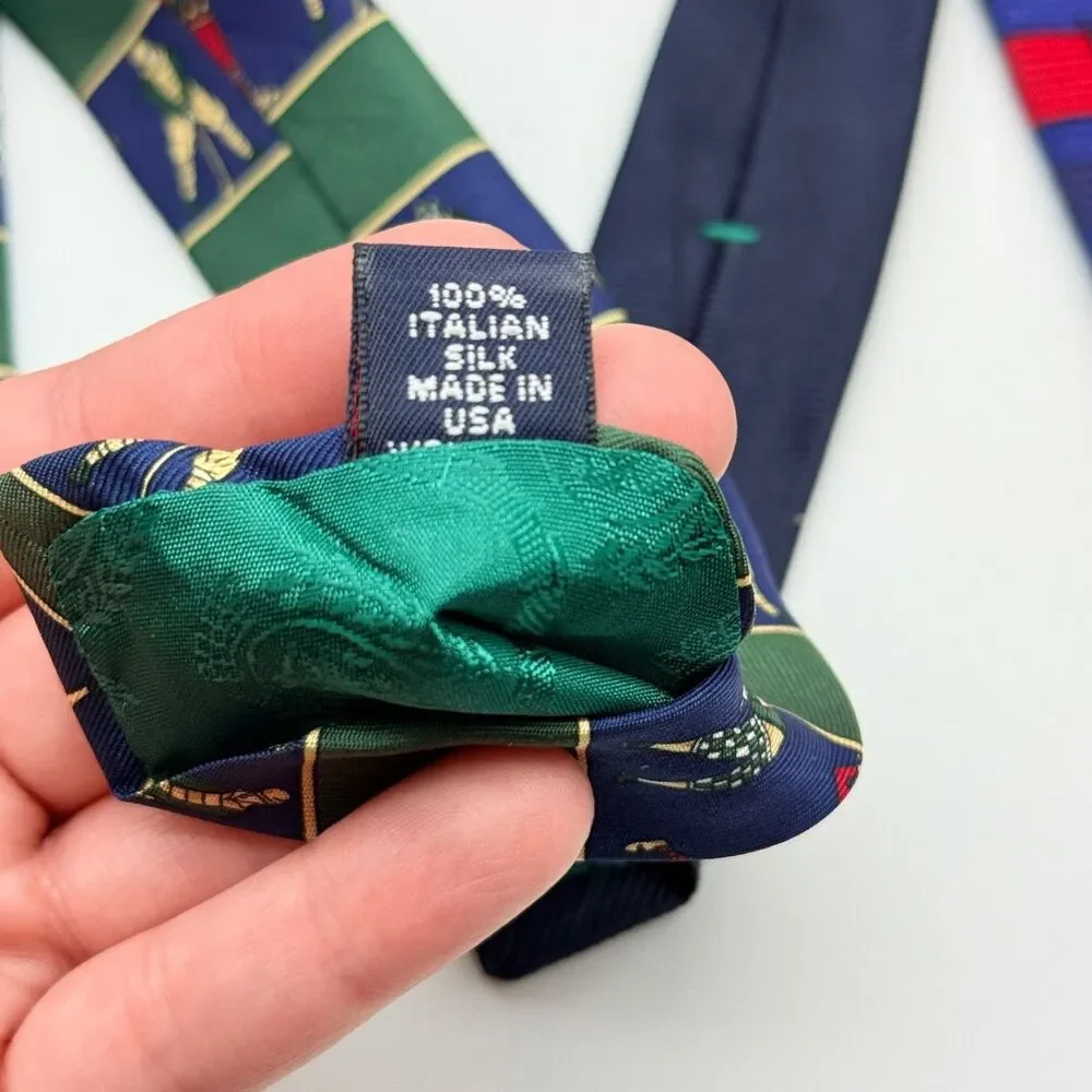 2 Tommy Hilfiger Blue Red Striped, Green Golf Print Silk Neck Men's Accessory